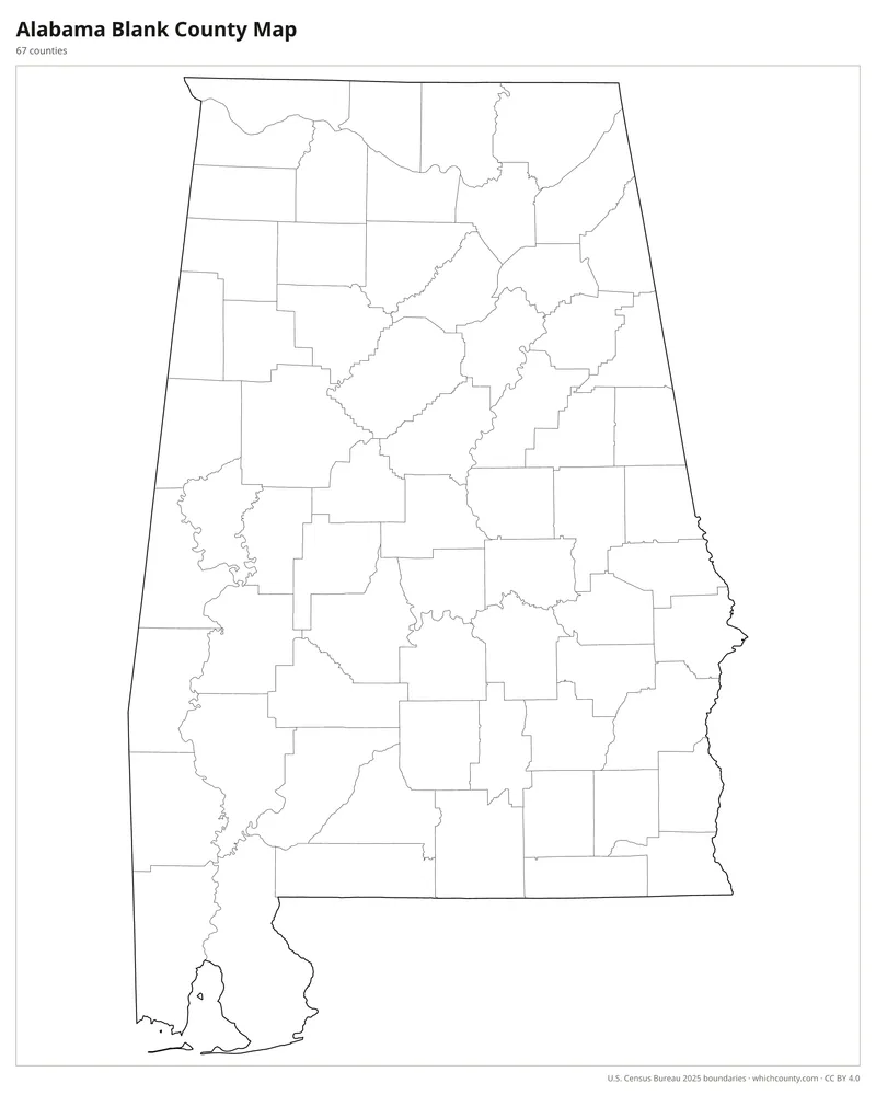 Blank outline map of Alabama counties