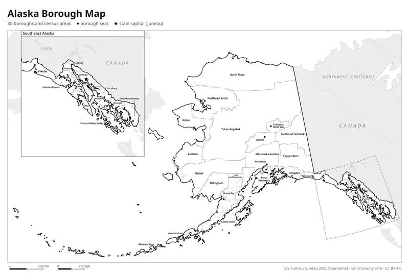 Black and white Alaska borough map
