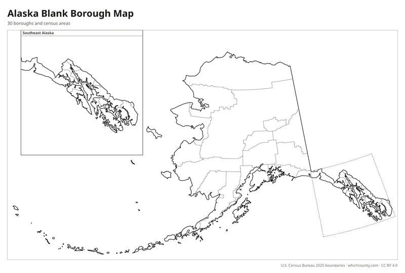 Blank outline map of Alaska boroughs and census areas