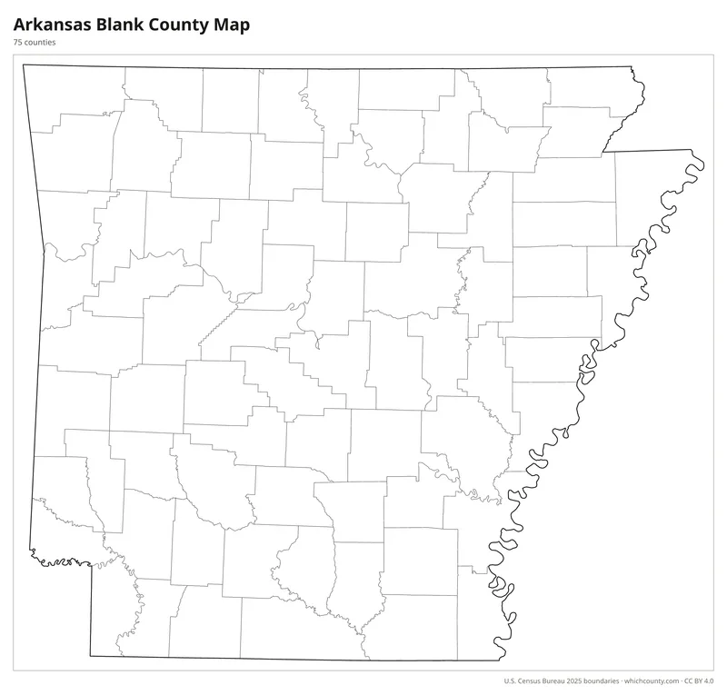 Blank outline map of Arkansas counties