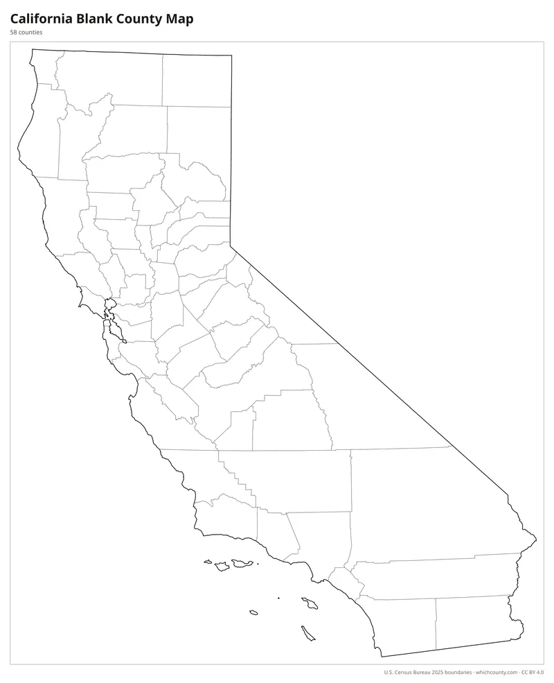 Blank outline map of California counties