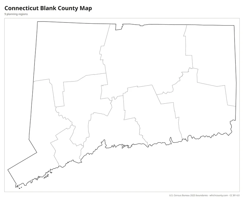 Blank outline map of Connecticut planning regions