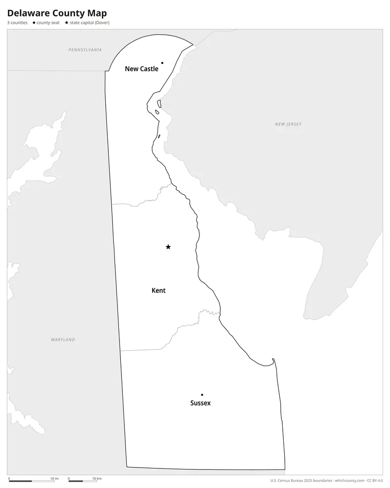Black and white Delaware county map