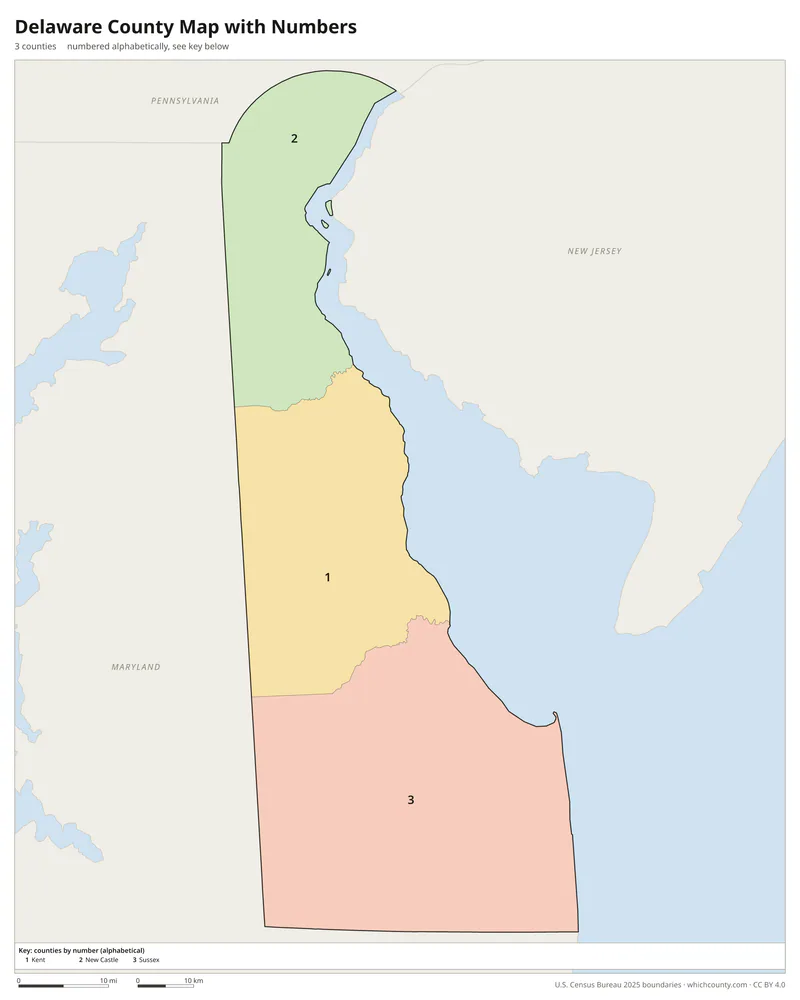 Delaware county map with numbers