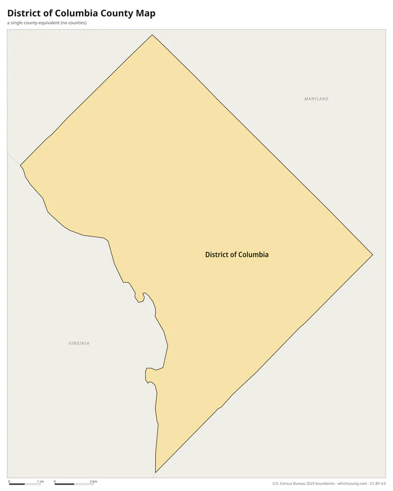 District of Columbia county-equivalent map with all 1 county-equivalent labeled