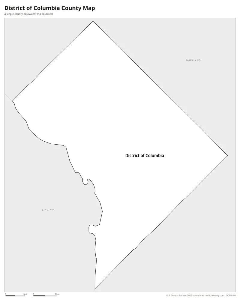 Black and white District of Columbia county-equivalent map