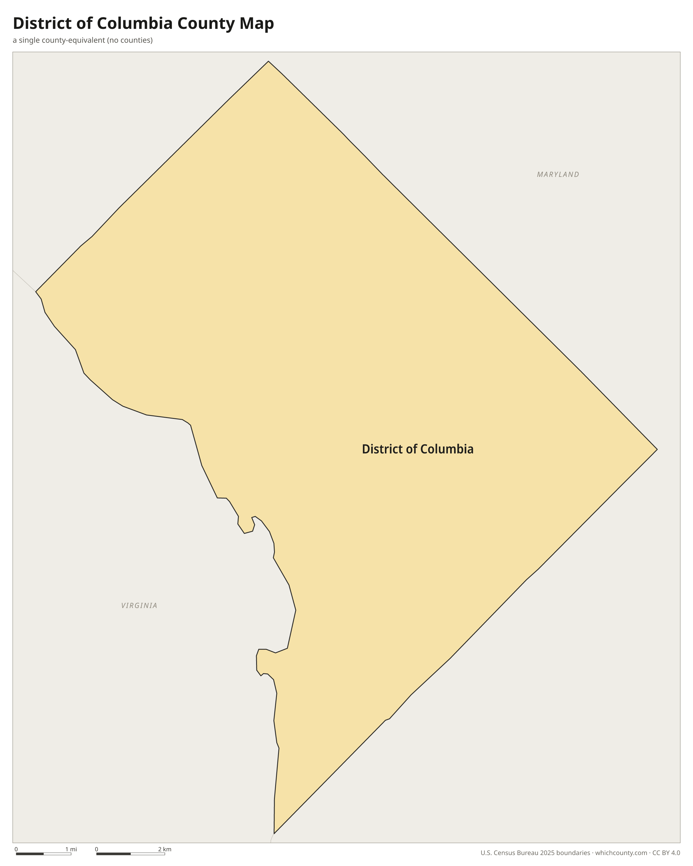 District of Columbia county-equivalent map showing all 1 county-equivalent with county-equivalent names