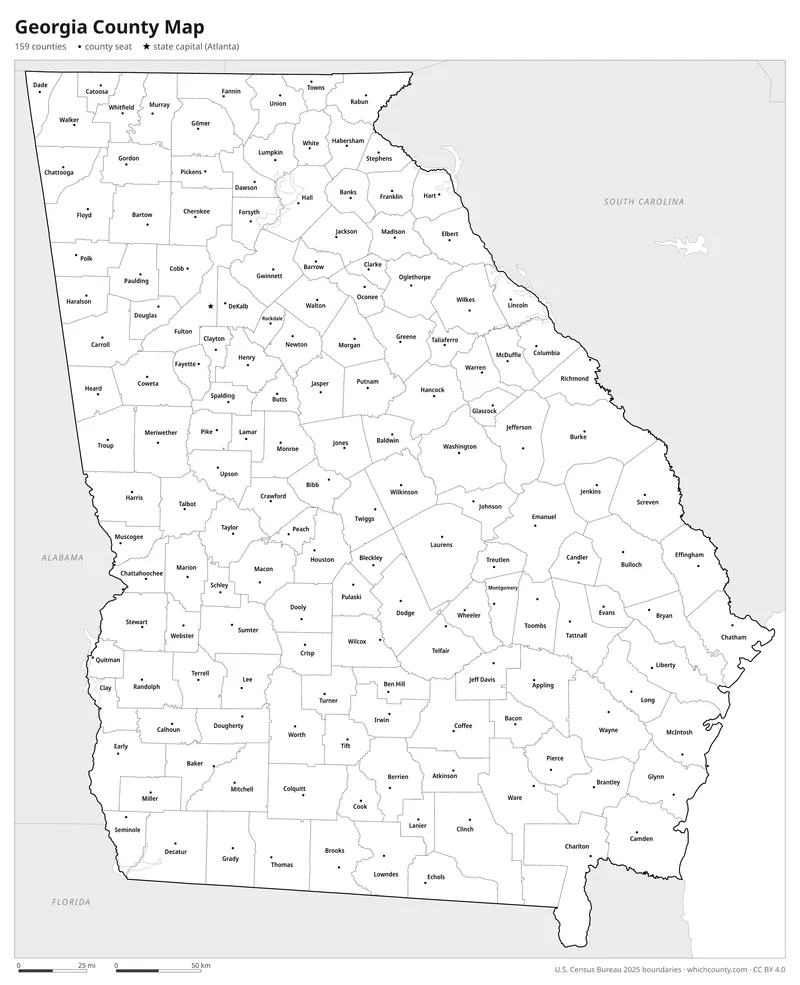 Black and white Georgia county map