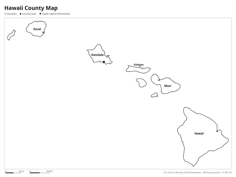 Black and white Hawaii county map