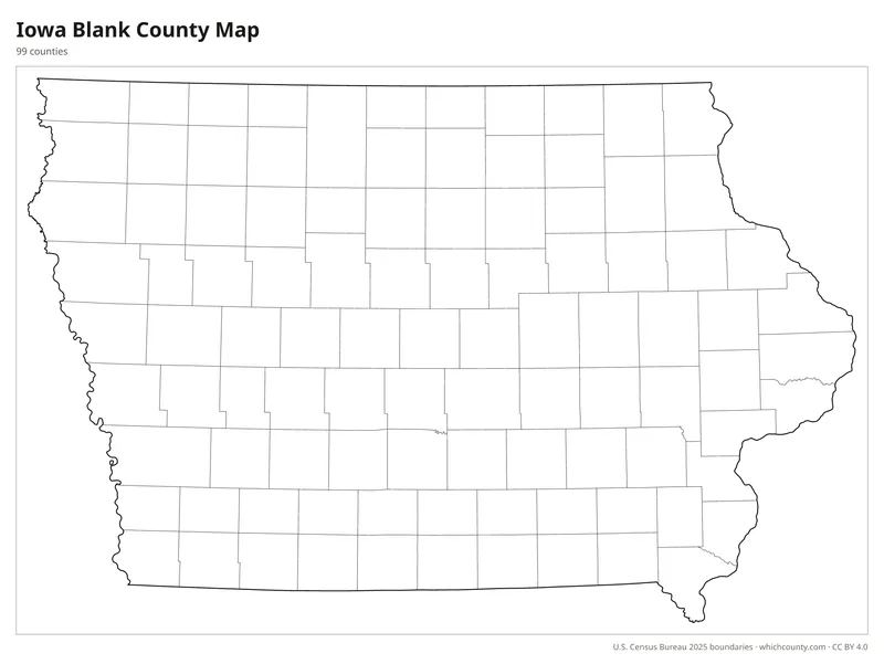 Blank outline map of Iowa counties