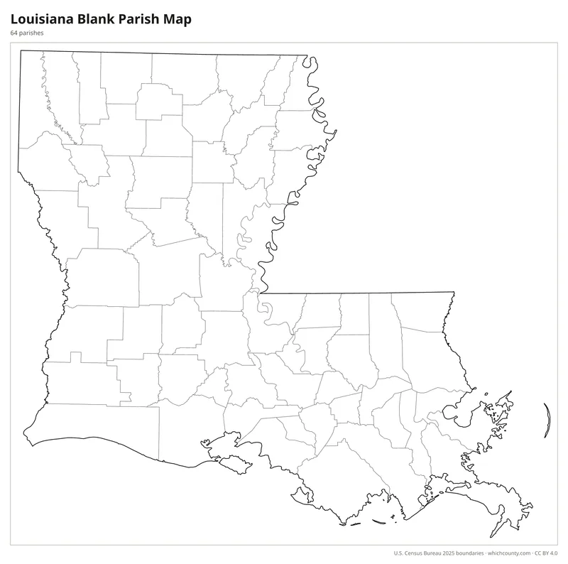 Blank outline map of Louisiana parishes