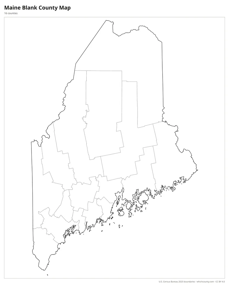Blank outline map of Maine counties