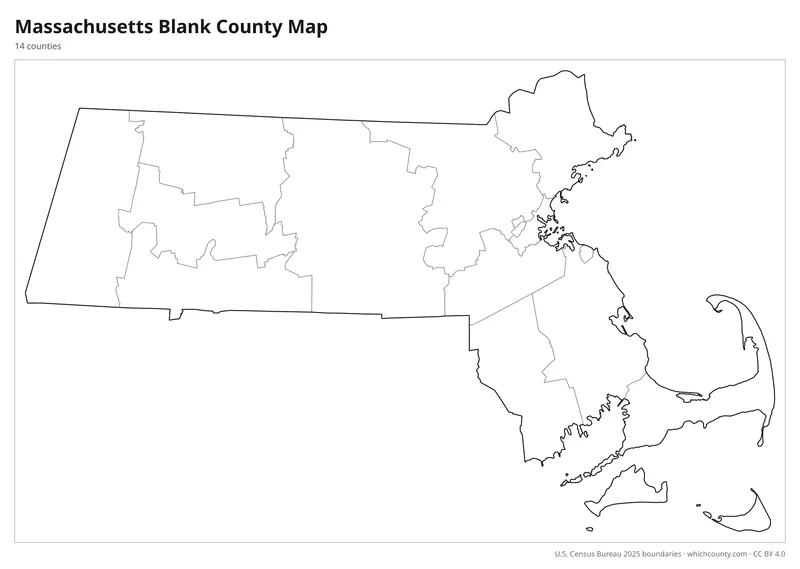 Blank outline map of Massachusetts counties