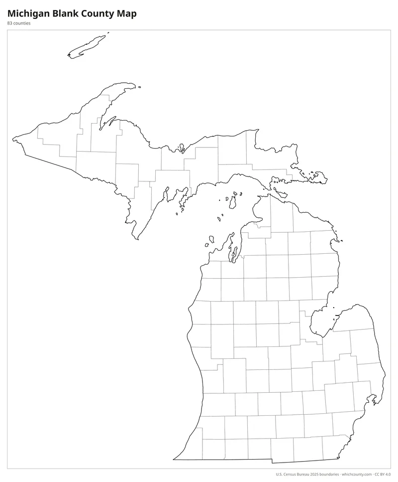 Blank outline map of Michigan counties