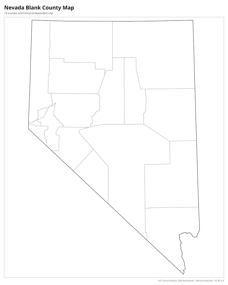Blank outline map of Nevada counties