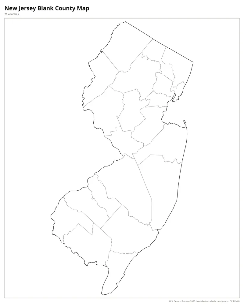 Blank outline map of New Jersey counties