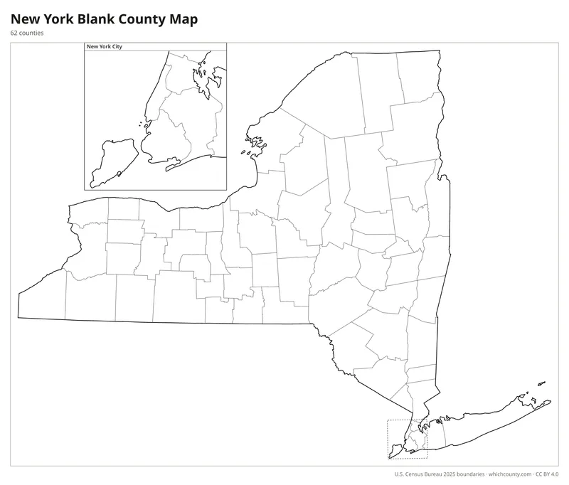 Blank outline map of New York counties