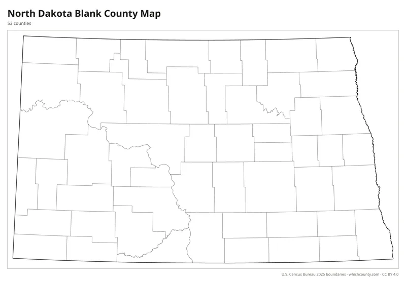 Blank outline map of North Dakota counties