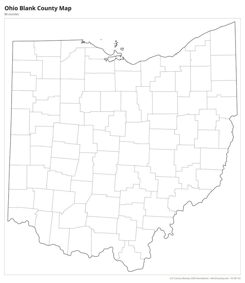 Blank outline map of Ohio counties