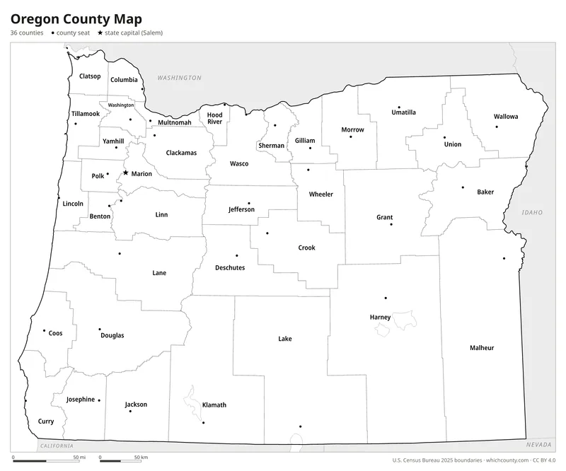 Black and white Oregon county map