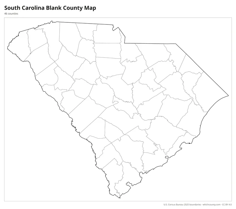 Blank outline map of South Carolina counties