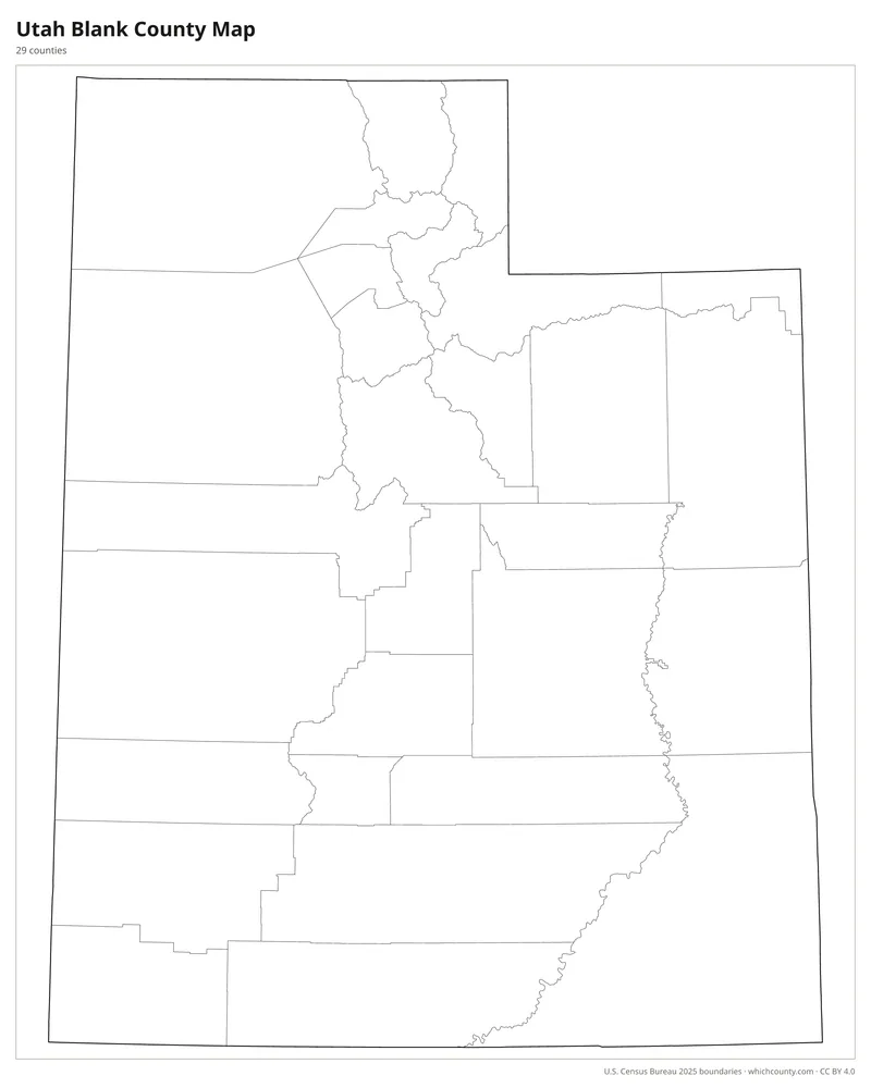 Blank outline map of Utah counties