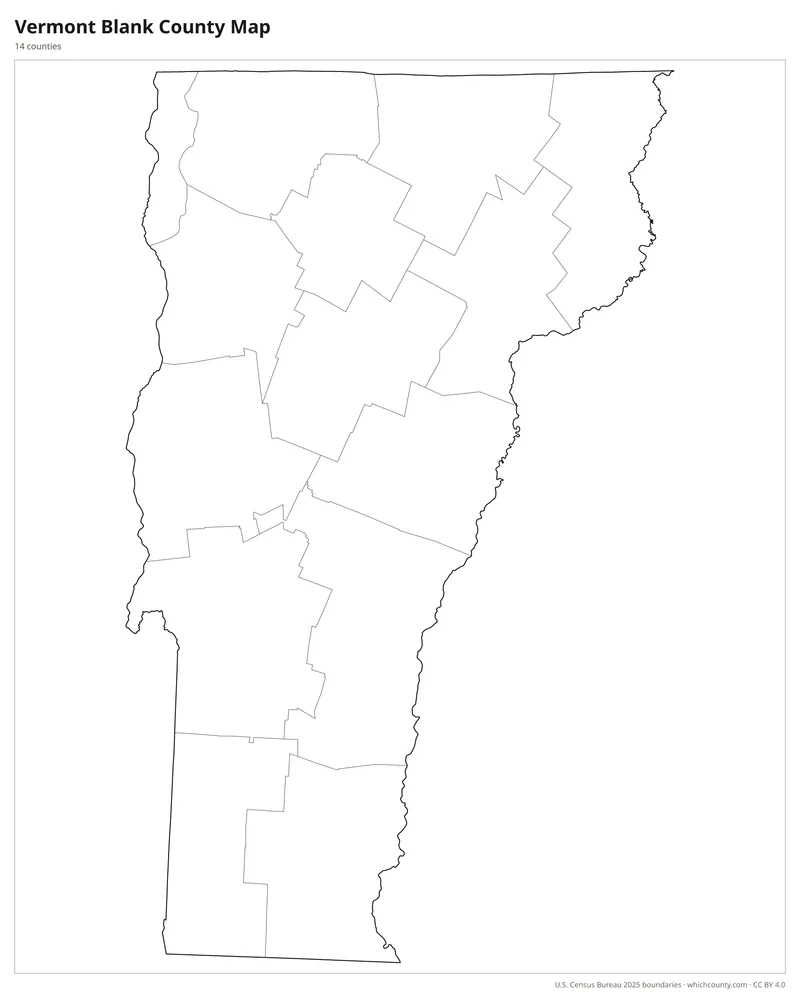 Blank outline map of Vermont counties