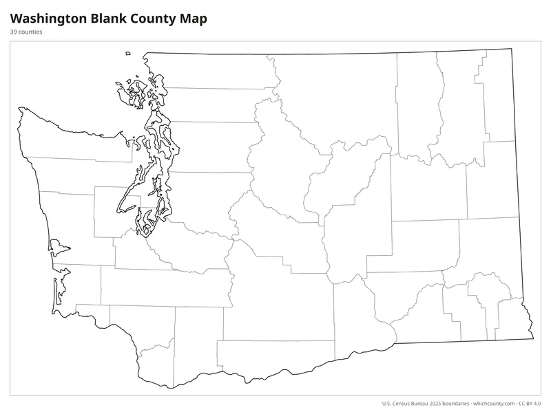 Blank outline map of Washington counties