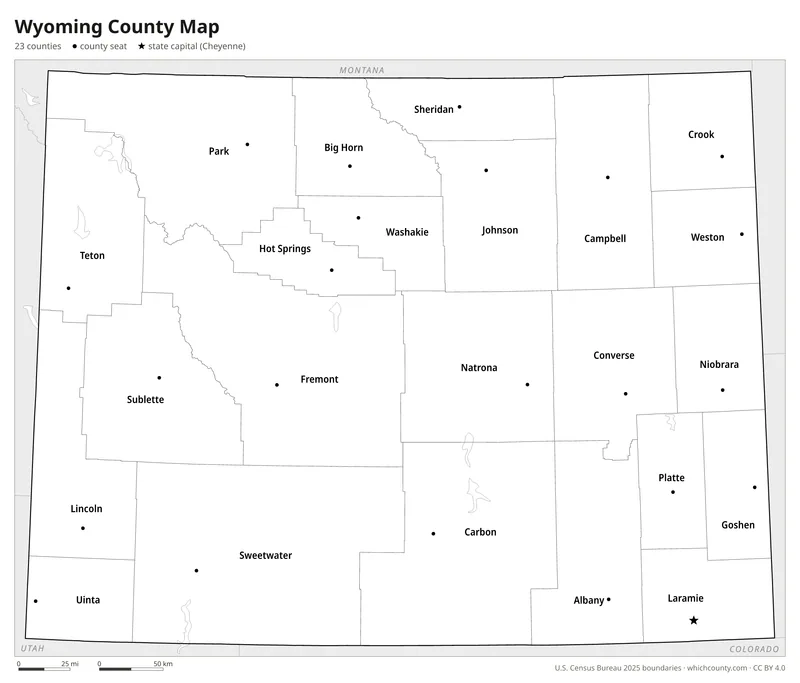Black and white Wyoming county map