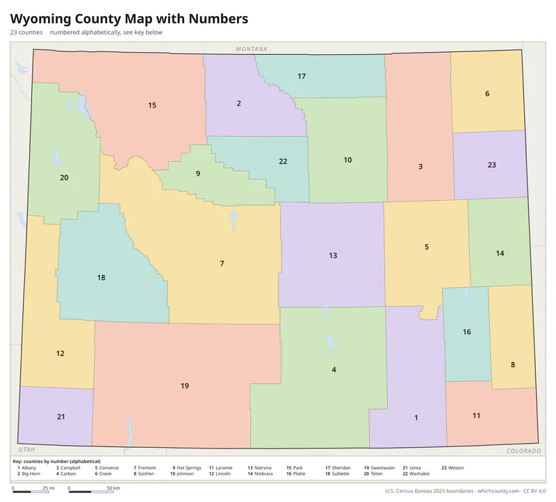 Wyoming county map with numbers
